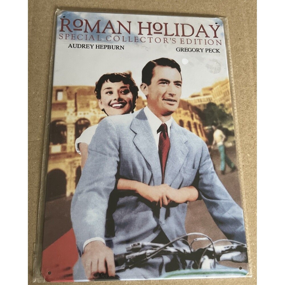ROMAN HOLIDAY Sign - Audrey Hepburn Gregory Peck Metal Tin Wall  12x8”